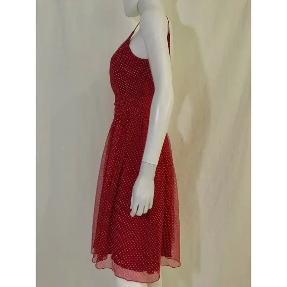 Anna Sui Women's Dress Polka Dot Fit & Flare Red White Fitted Waist Zip Size 4